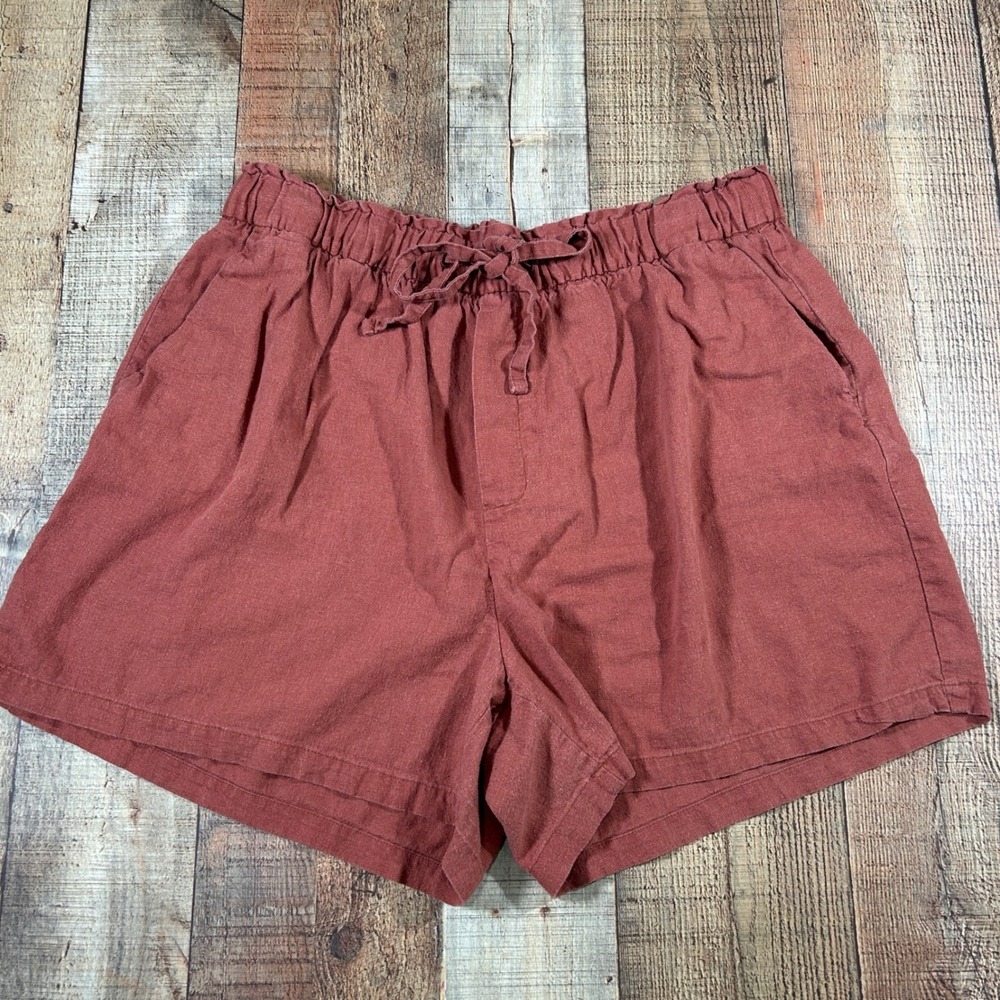 Ava Viv XXL Linen Blend Rust Shorts Elastic Waist Boho Relaxed Summer Terracotta